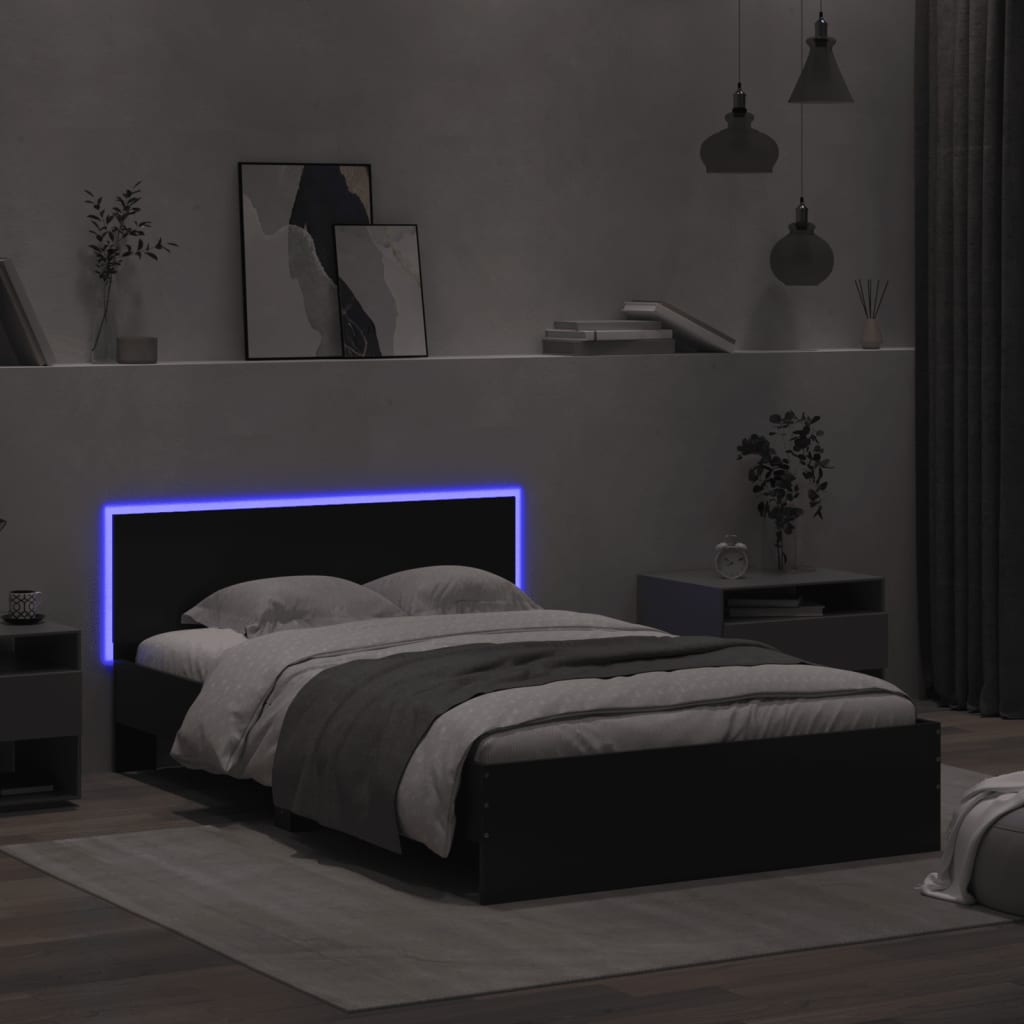 Cadre de lit avec LED sans matelas noir 135x190 cm