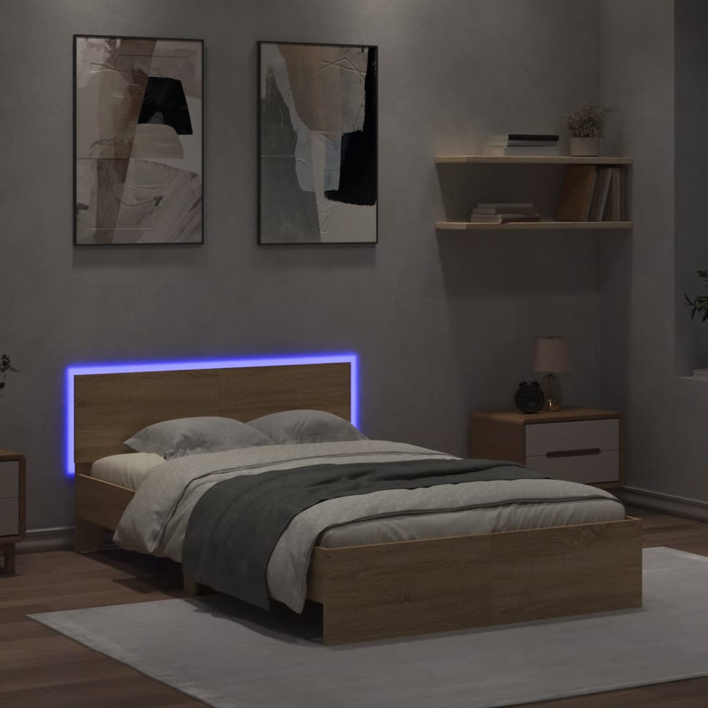 Cadre de lit avec LED sans matelas chêne sonoma 135x190 cm