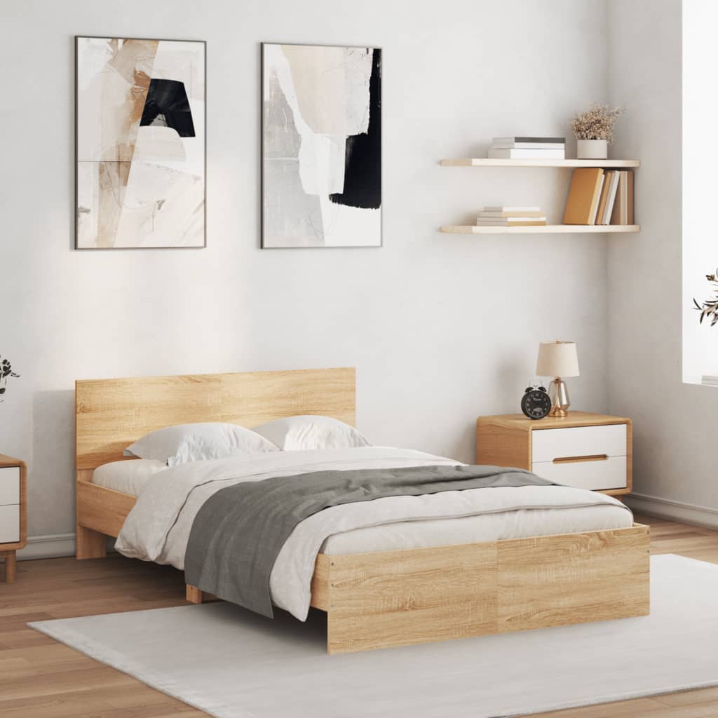 Cadre de lit avec LED sans matelas chêne sonoma 135x190 cm