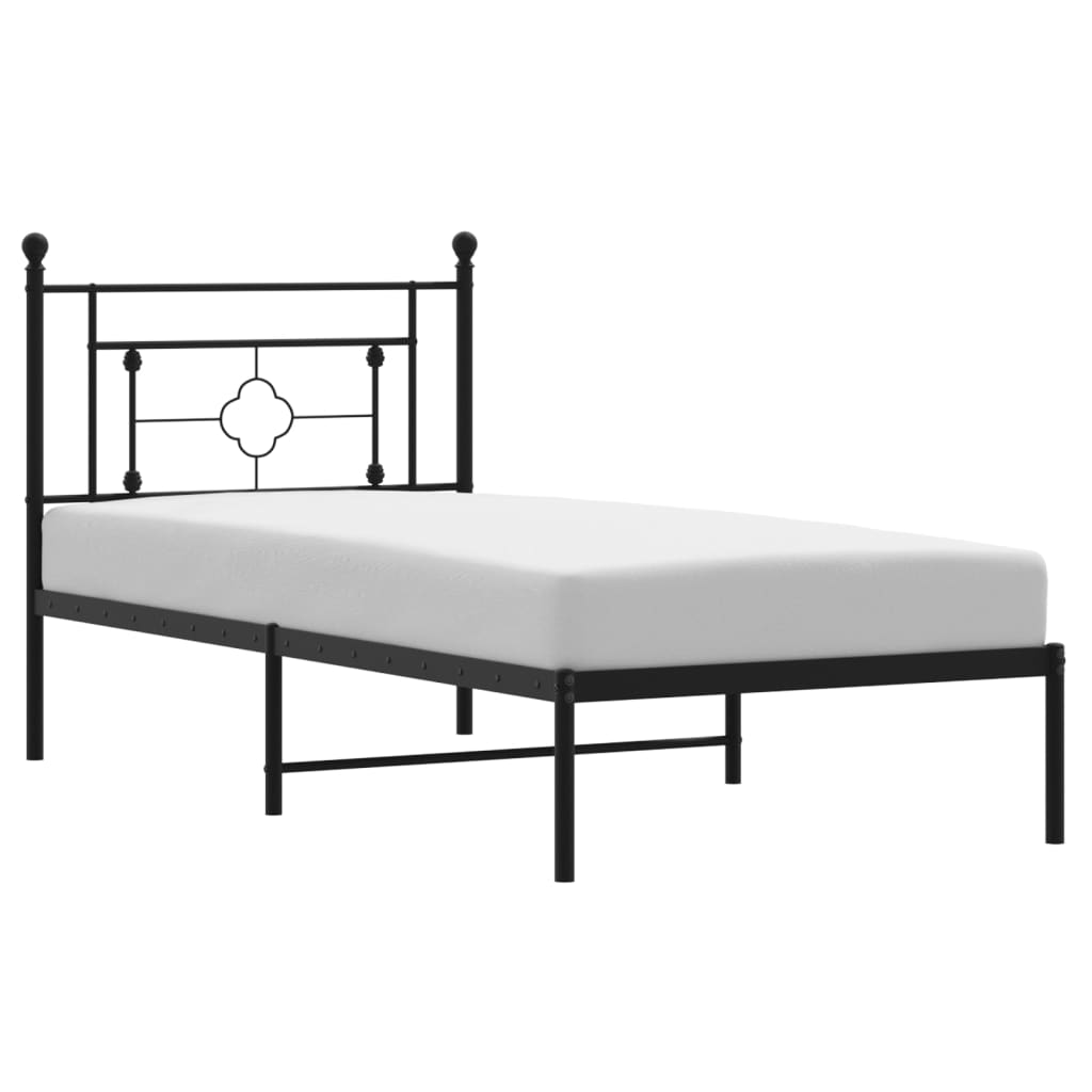 Cadre de lit métal sans matelas avec tête de lit noir 90x200 cm