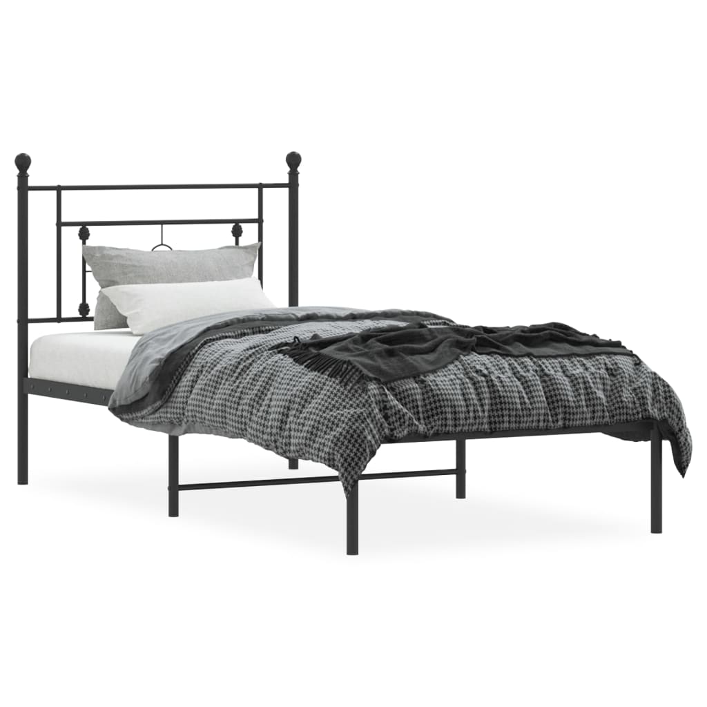 Cadre de lit métal sans matelas avec tête de lit noir 90x200 cm