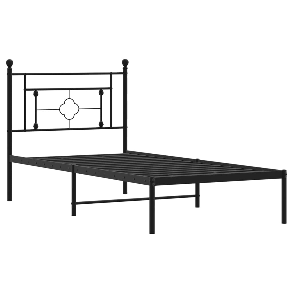 Cadre de lit métal sans matelas avec tête de lit noir 90x200 cm