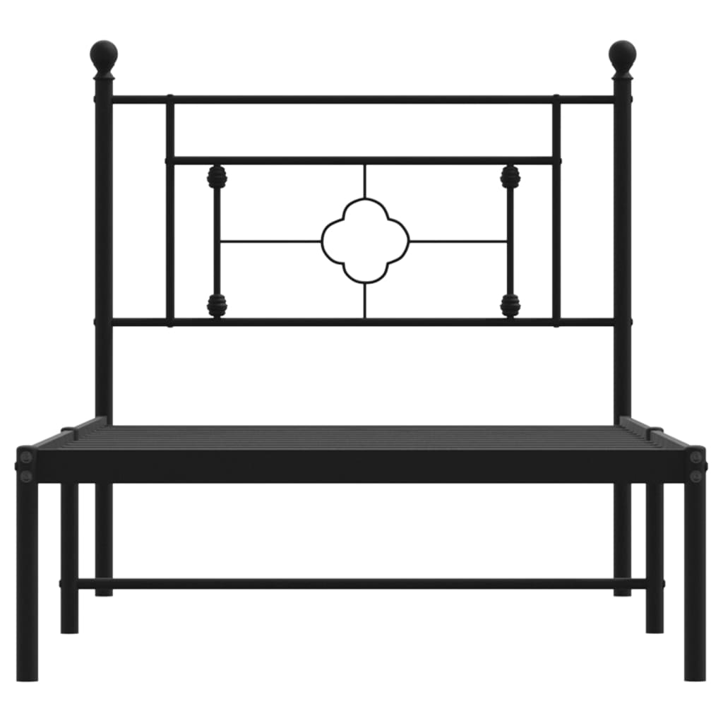 Cadre de lit métal sans matelas avec tête de lit noir 90x200 cm