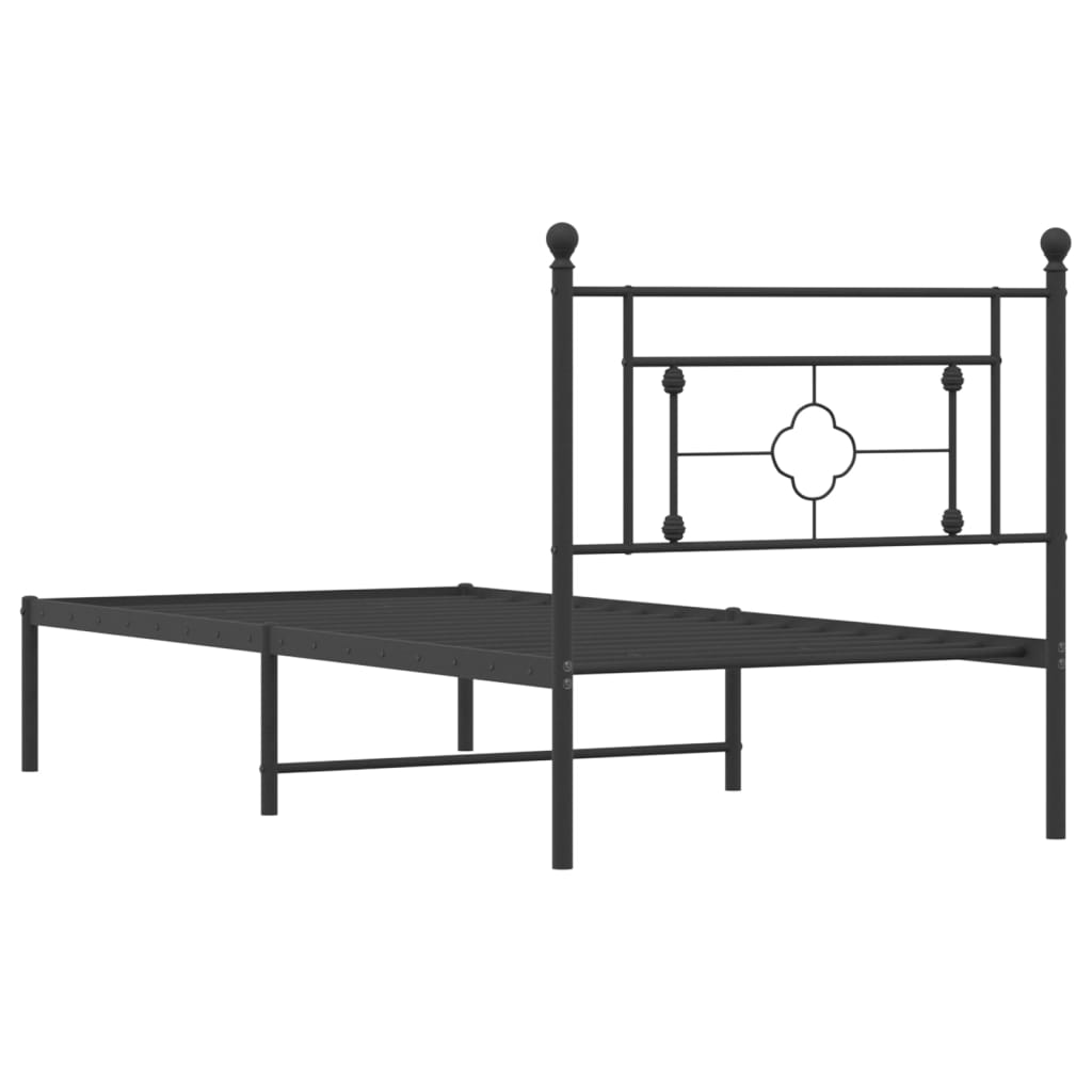 Cadre de lit métal sans matelas avec tête de lit noir 90x200 cm