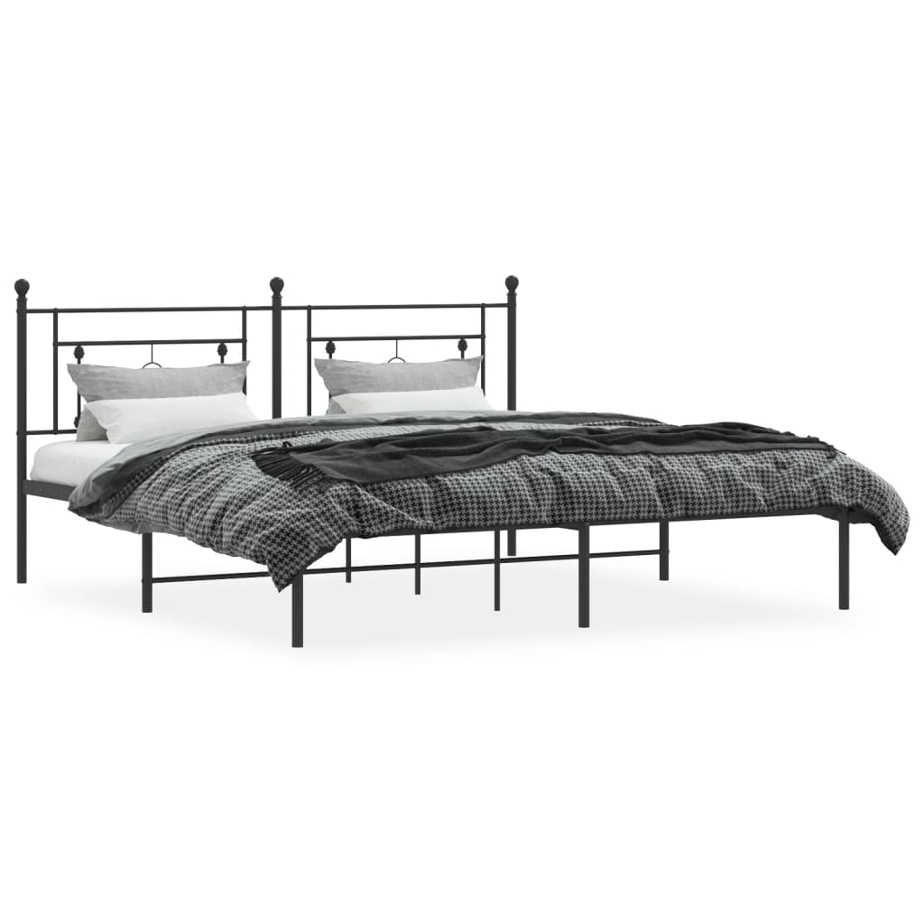 Metal bed frame without mattress and black headboard 180x200 cm