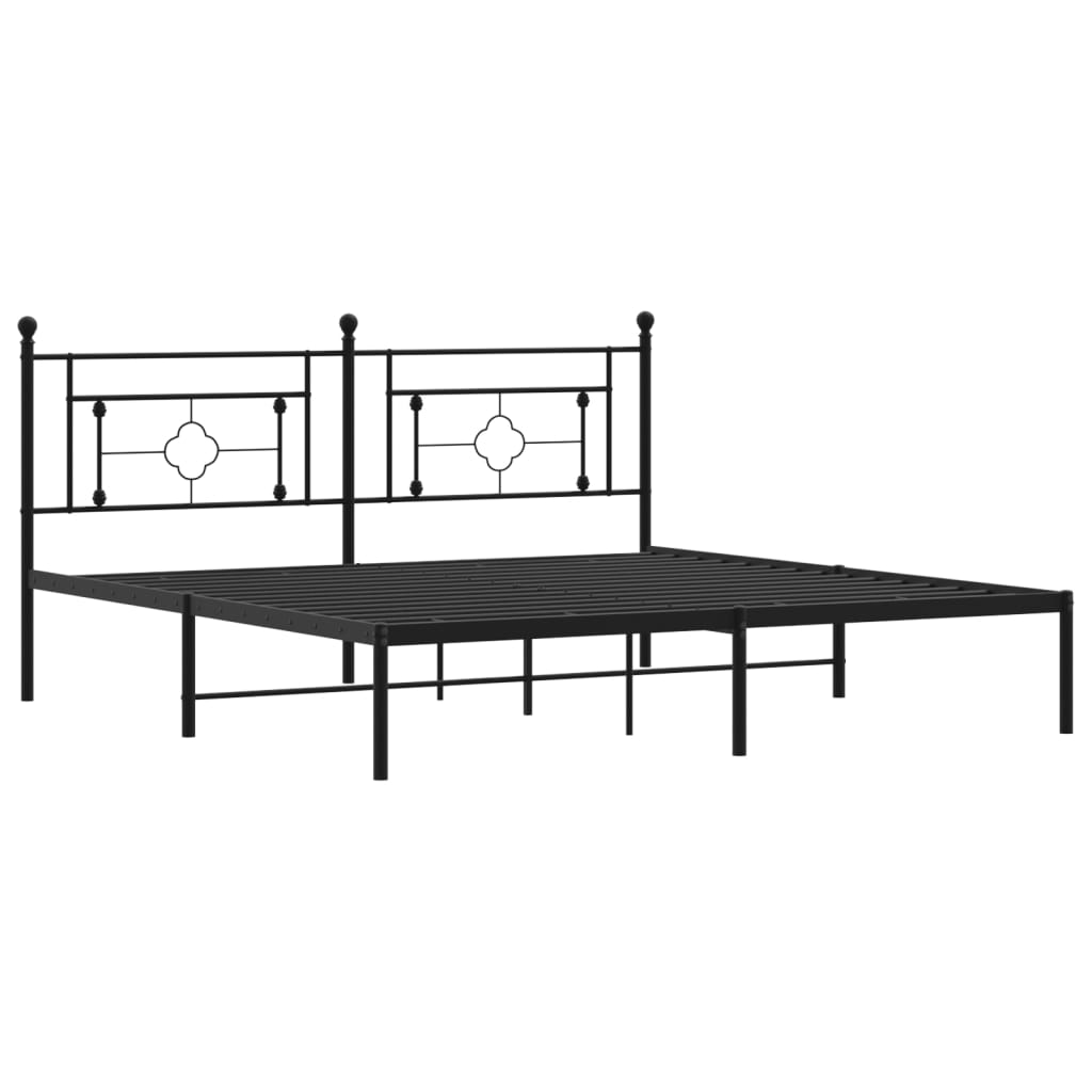 Metal bed frame without mattress and black headboard 180x200 cm