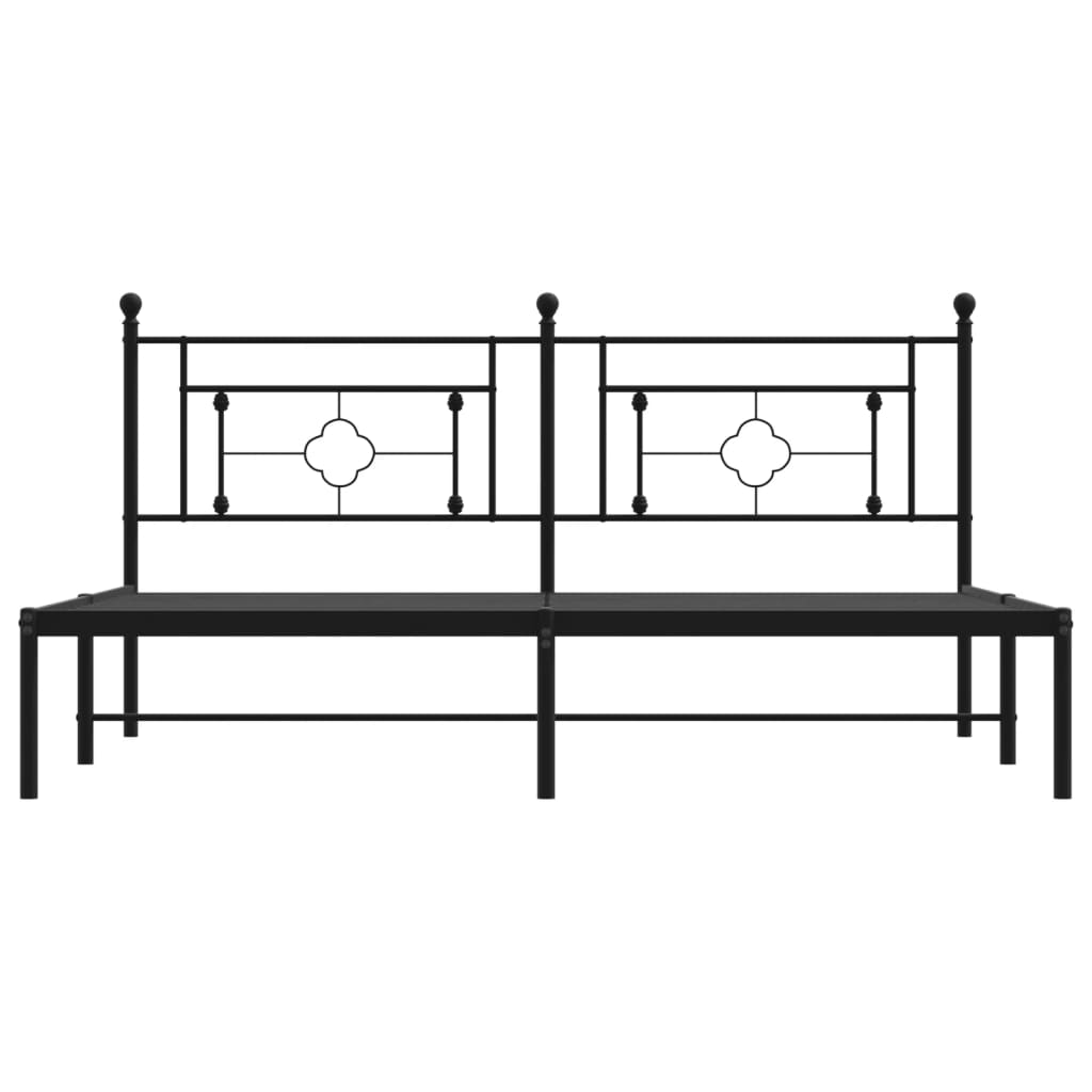 Metal bed frame without mattress and black headboard 180x200 cm