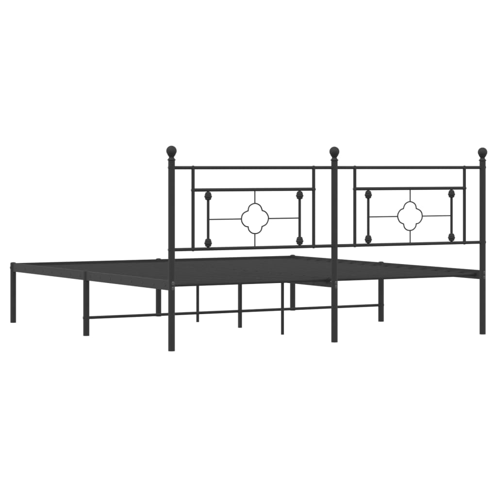 Metal bed frame without mattress and black headboard 180x200 cm