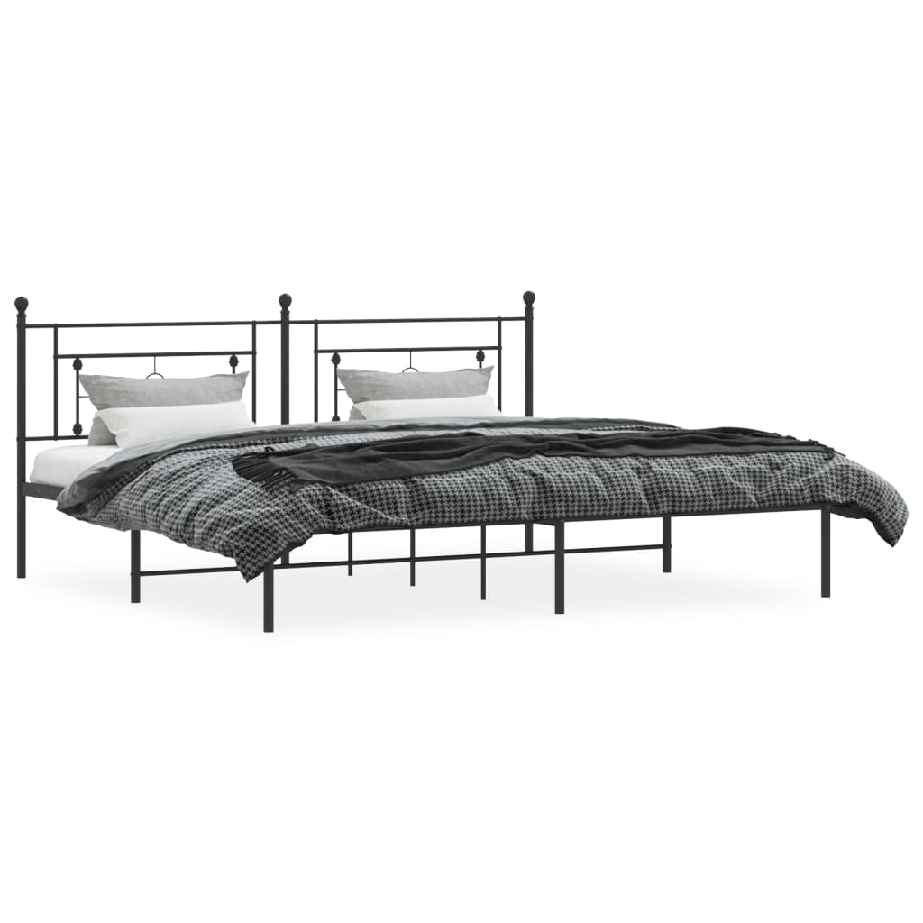 Cadre de lit métal sans matelas avec tête de lit noir 200x200cm