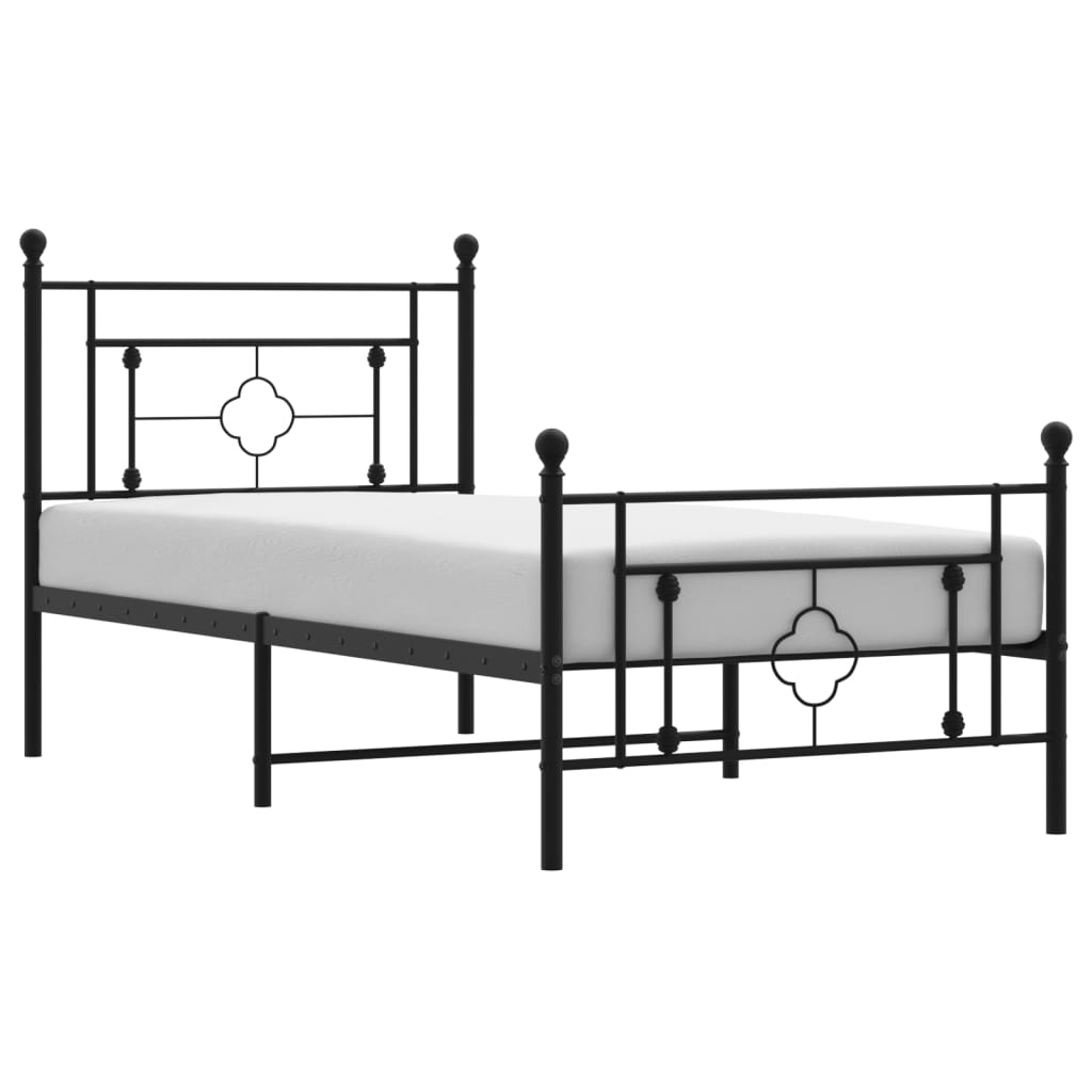 Cadre de lit métal sans matelas avec pied de lit noir 90x200 cm