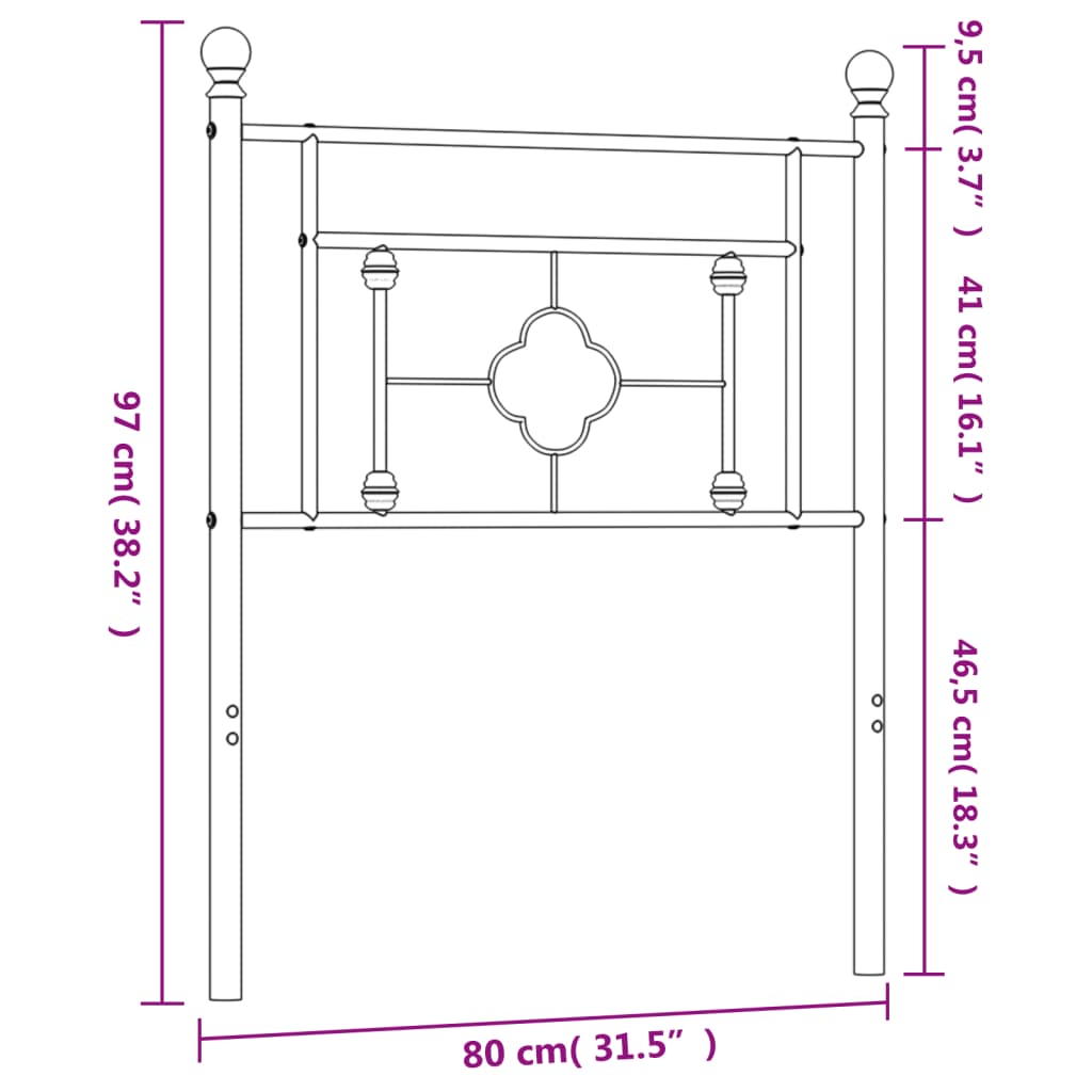 Tête de lit métal noir 75 cm