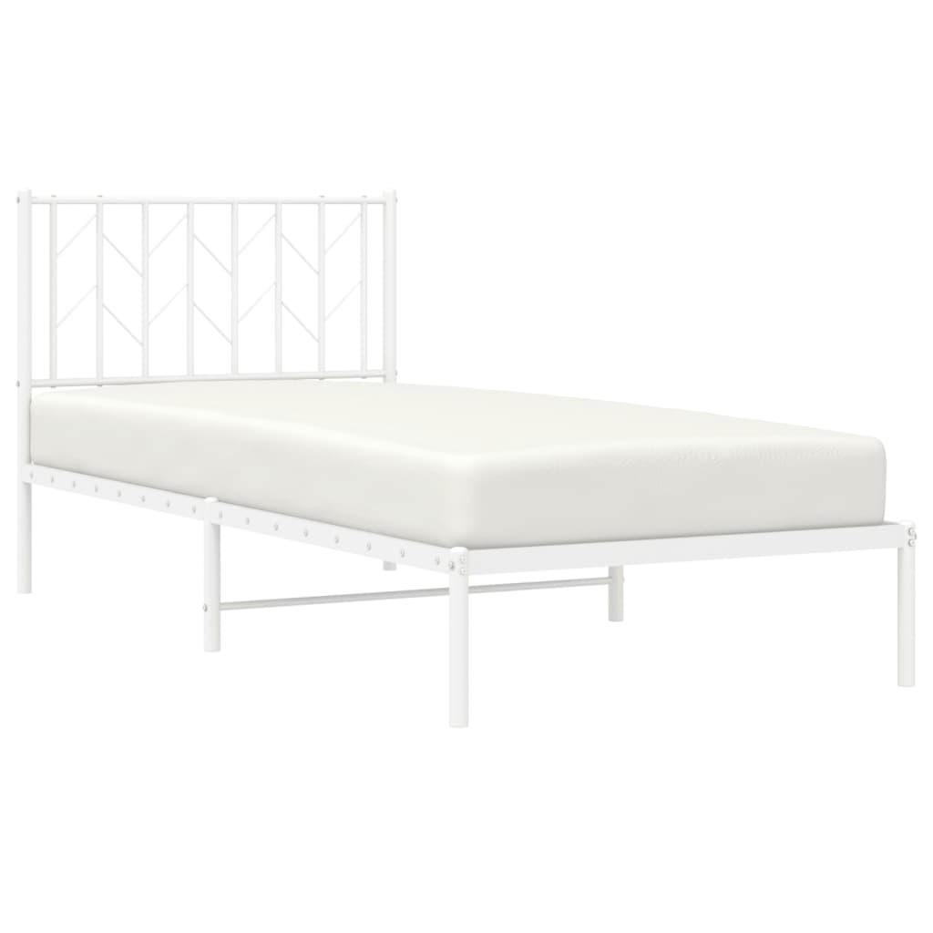 Cadre de lit métal sans matelas avec tête de lit blanc 90x200cm