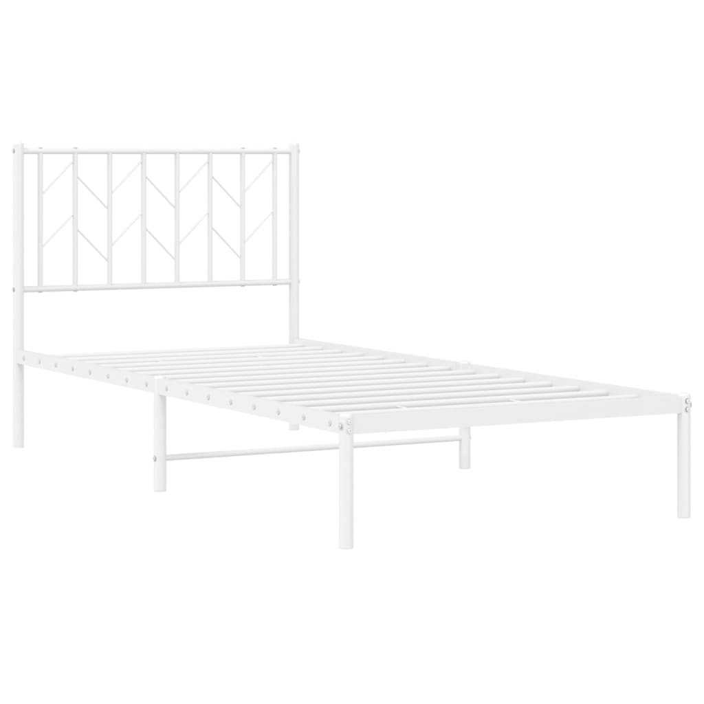 Cadre de lit métal sans matelas avec tête de lit blanc 90x200cm