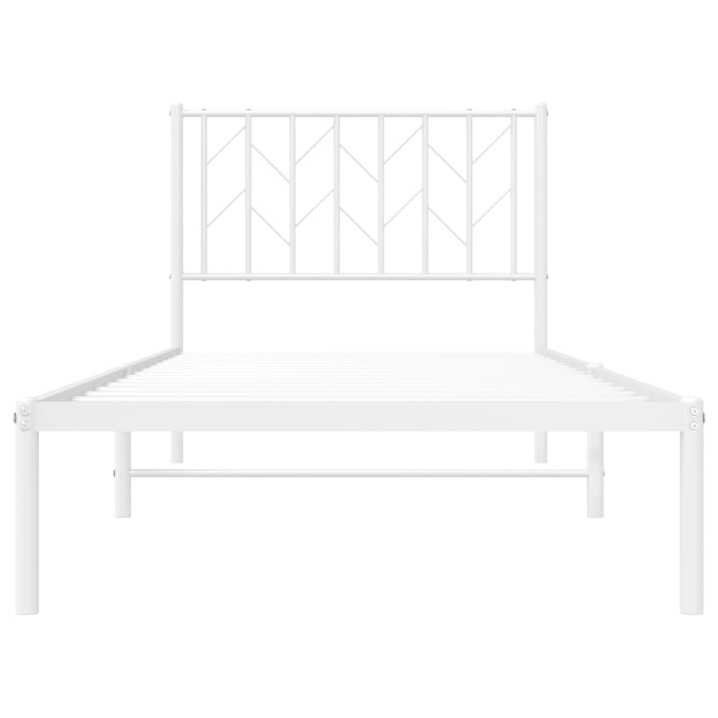 Cadre de lit métal sans matelas avec tête de lit blanc 90x200cm