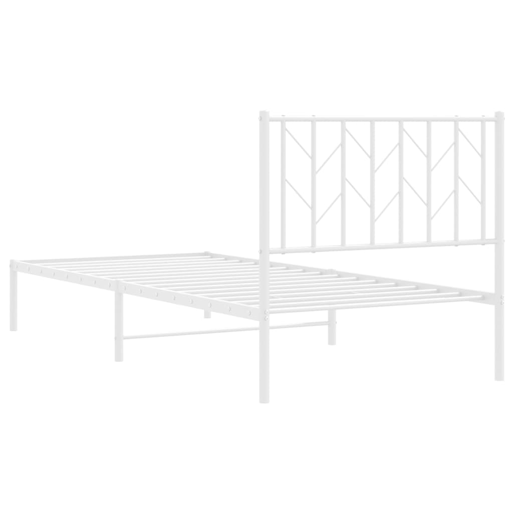 Cadre de lit métal sans matelas avec tête de lit blanc 90x200cm