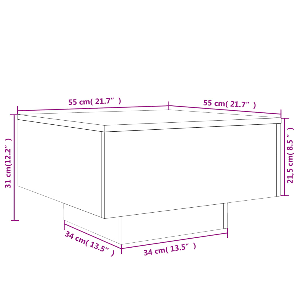 Table basse chêne sonoma 55x55x31 cm bois d'ingénierie