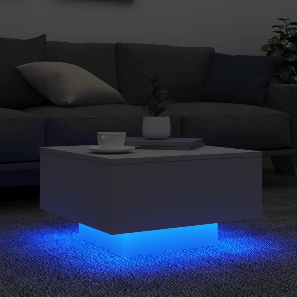 Table basse avec lumières LED blanc 55x55x31 cm