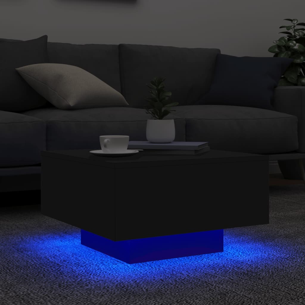 Table basse avec lumières LED noir 55x55x31 cm