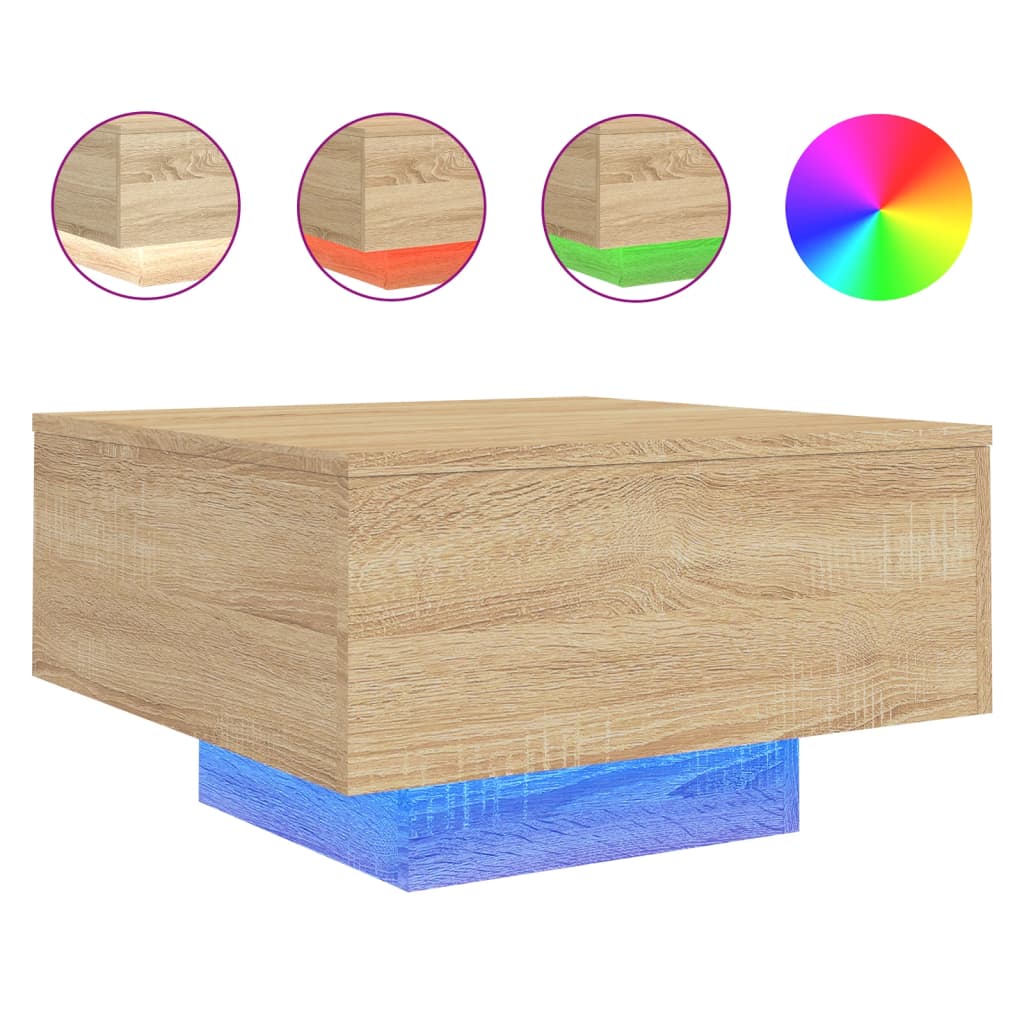 Table basse avec lumières LED chêne sonoma 55x55x31 cm