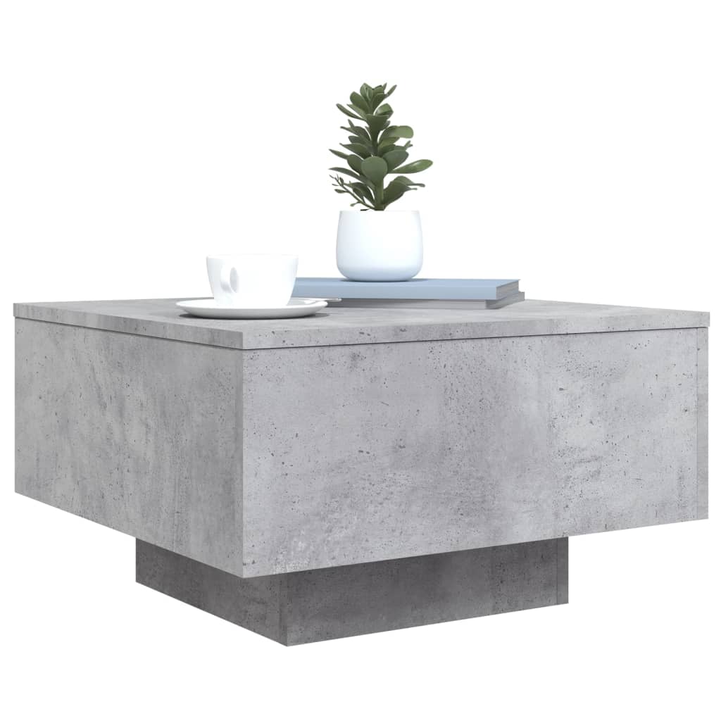 Table basse avec lumières LED gris béton 55x55x31 cm