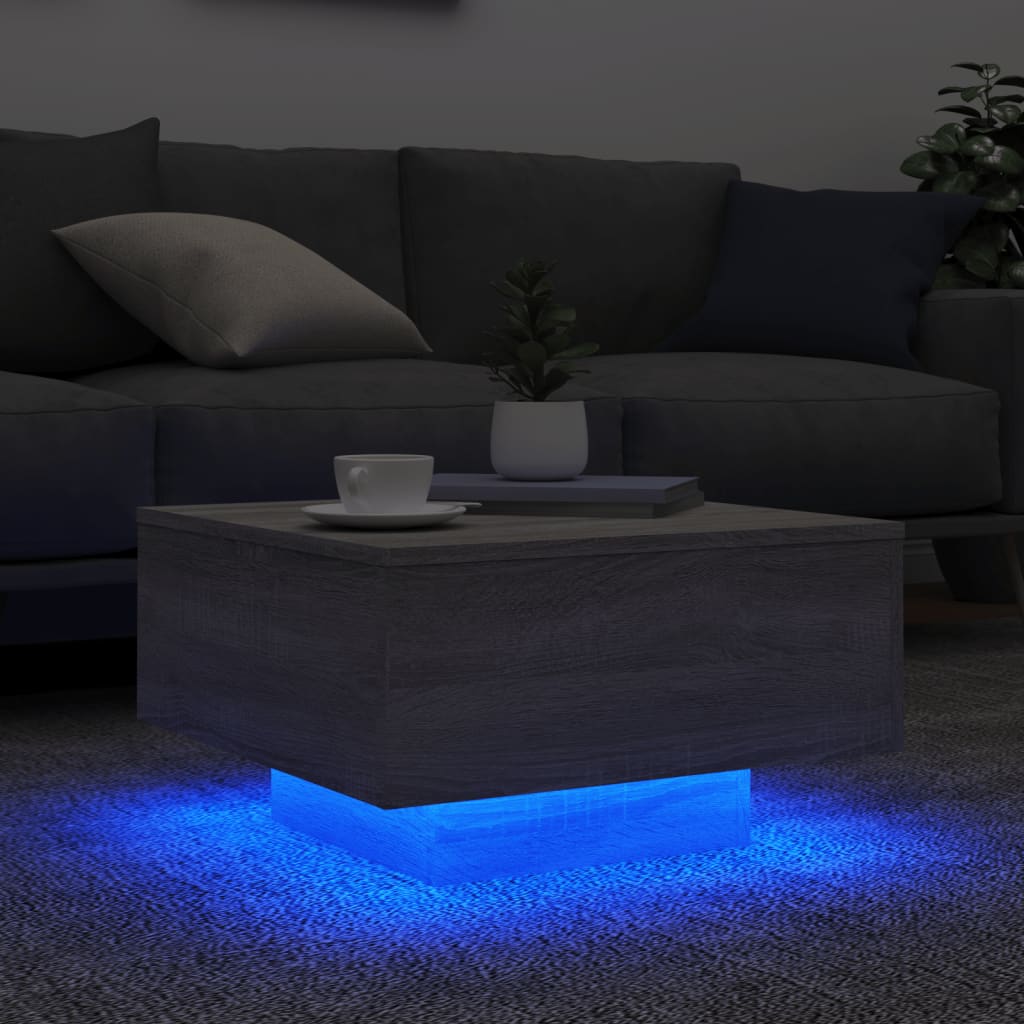 Table basse avec lumières LED sonoma gris 55x55x31 cm