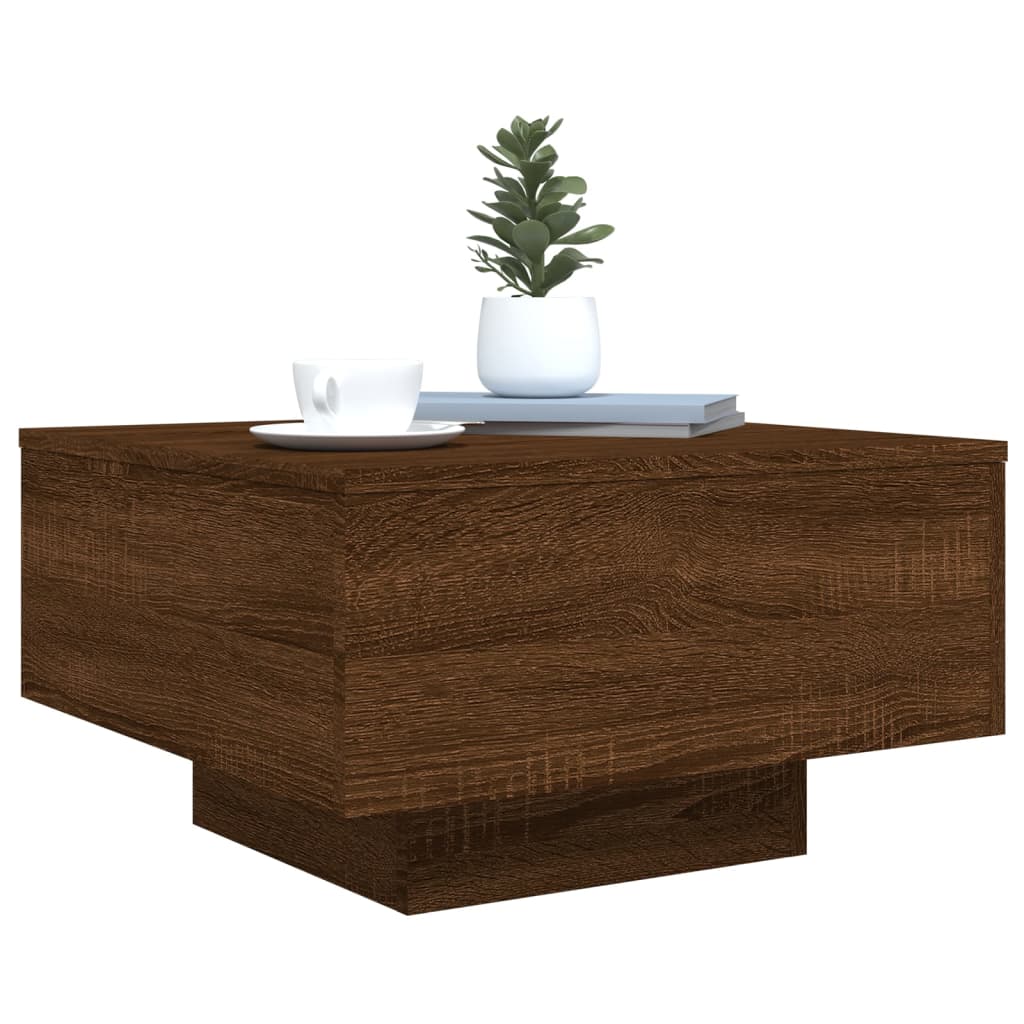 Table basse avec lumières LED chêne marron 55x55x31 cm