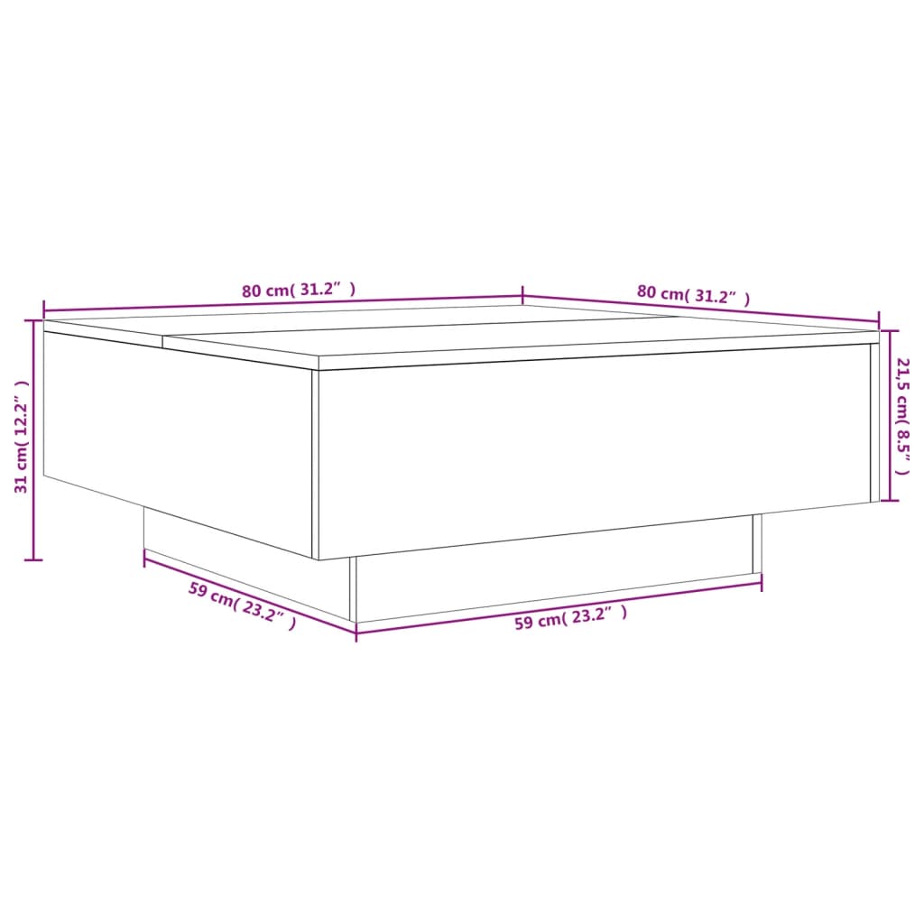 Table basse chêne fumé 80x80x31 cm bois d'ingénierie