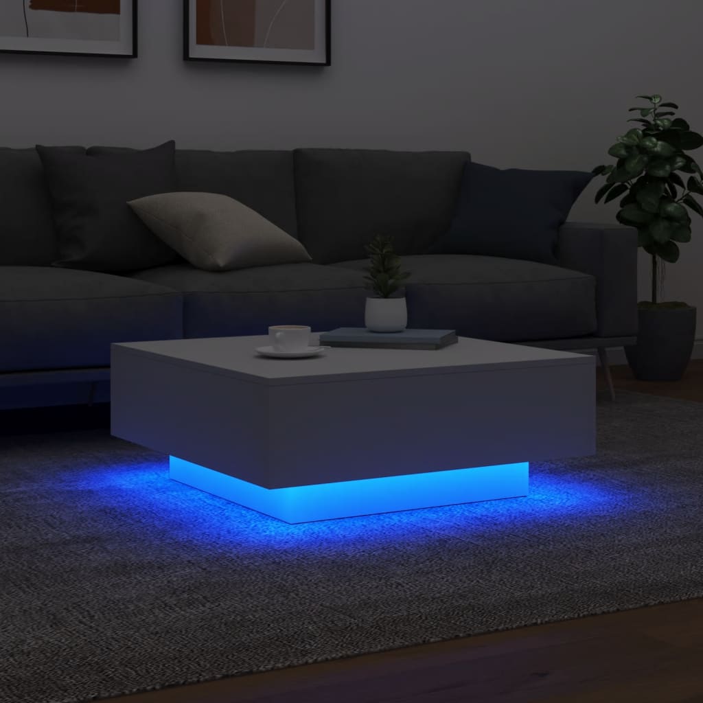 Table basse avec lumières LED blanc 80x80x31 cm