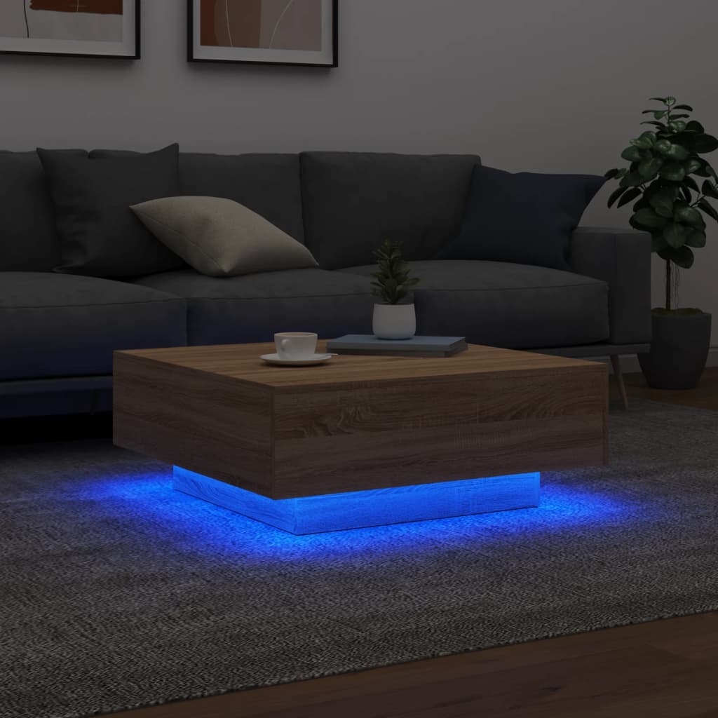 Table basse avec lumières LED chêne sonoma 80x80x31 cm