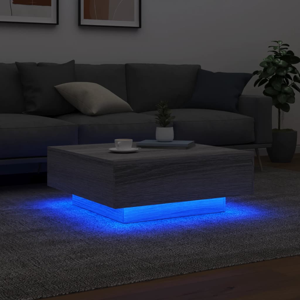 Table basse avec lumières LED sonoma gris 80x80x31 cm