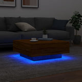 Table basse avec lumières LED chêne marron 80x80x31 cm