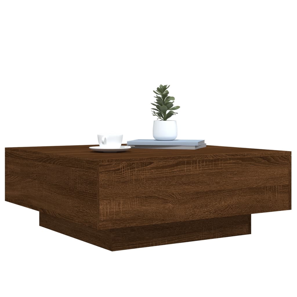 Table basse avec lumières LED chêne marron 80x80x31 cm