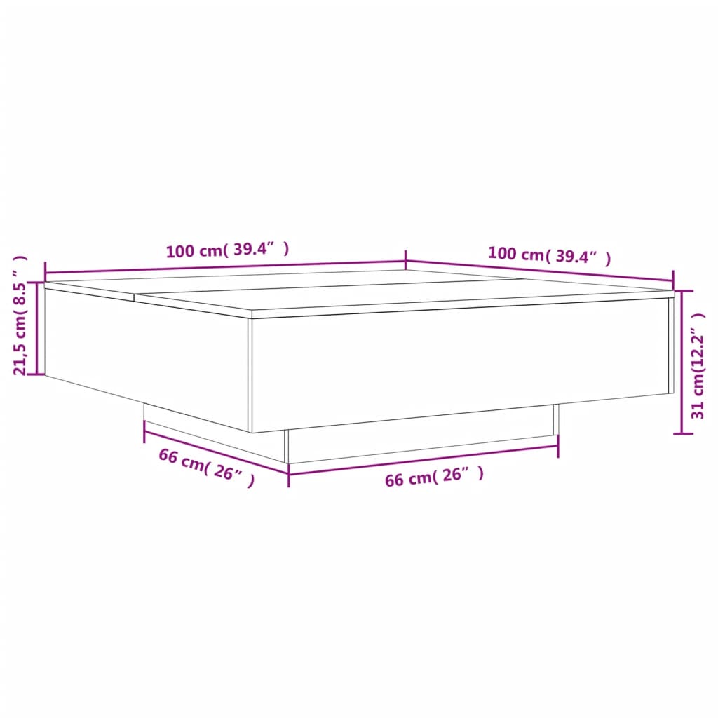 Table basse gris béton 100x100x31 cm bois d'ingénierie