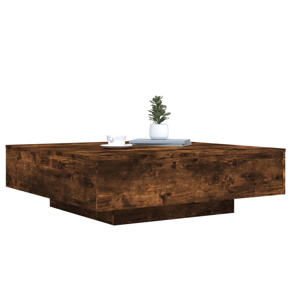 Table basse avec lumières LED chêne fumé 100x100x31 cm