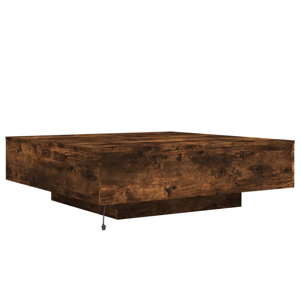 Table basse avec lumières LED chêne fumé 100x100x31 cm