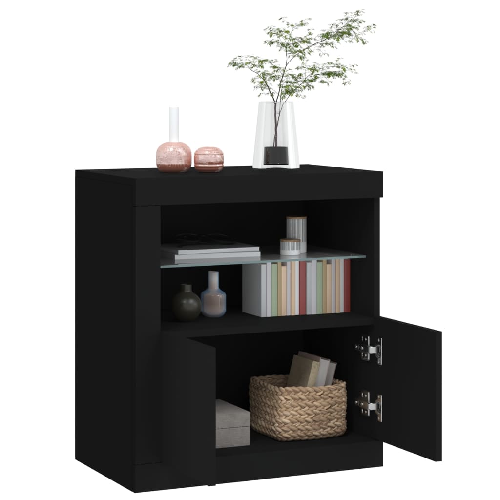 Buffet avec lumières LED noir 60,5x37x67 cm