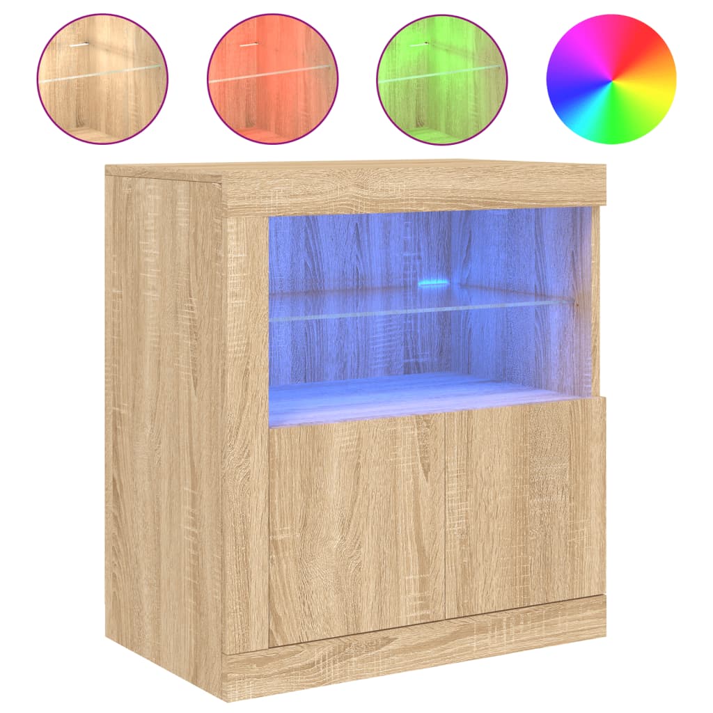 Buffet avec lumières LED chêne sonoma 60,5x37x67 cm