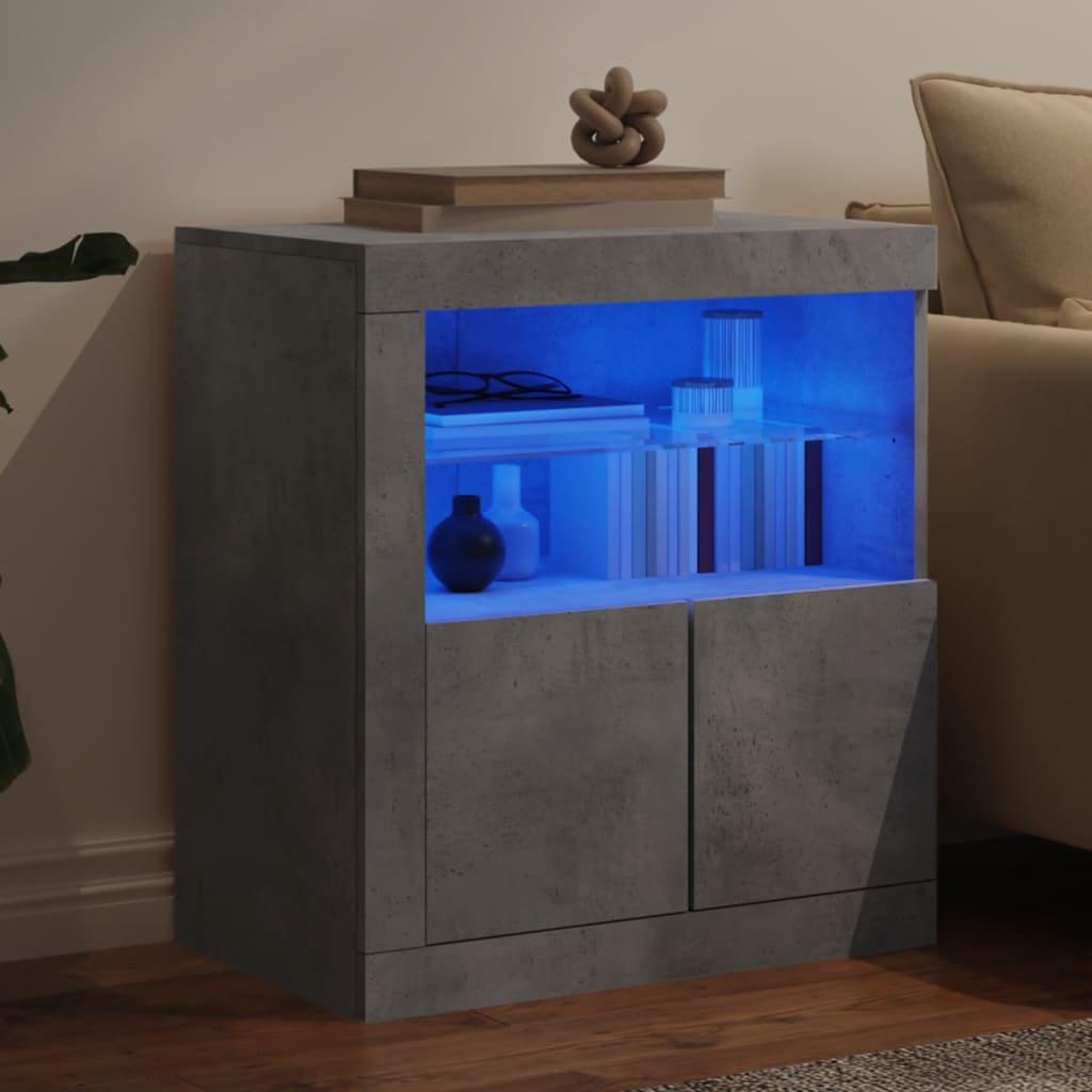 Buffet avec lumières LED gris béton 60,5x37x67 cm