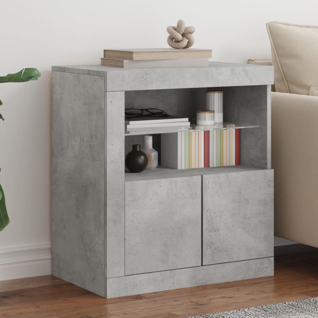 Sideboard mit betongrauen LED-Leuchten 60,5x37x67 cm