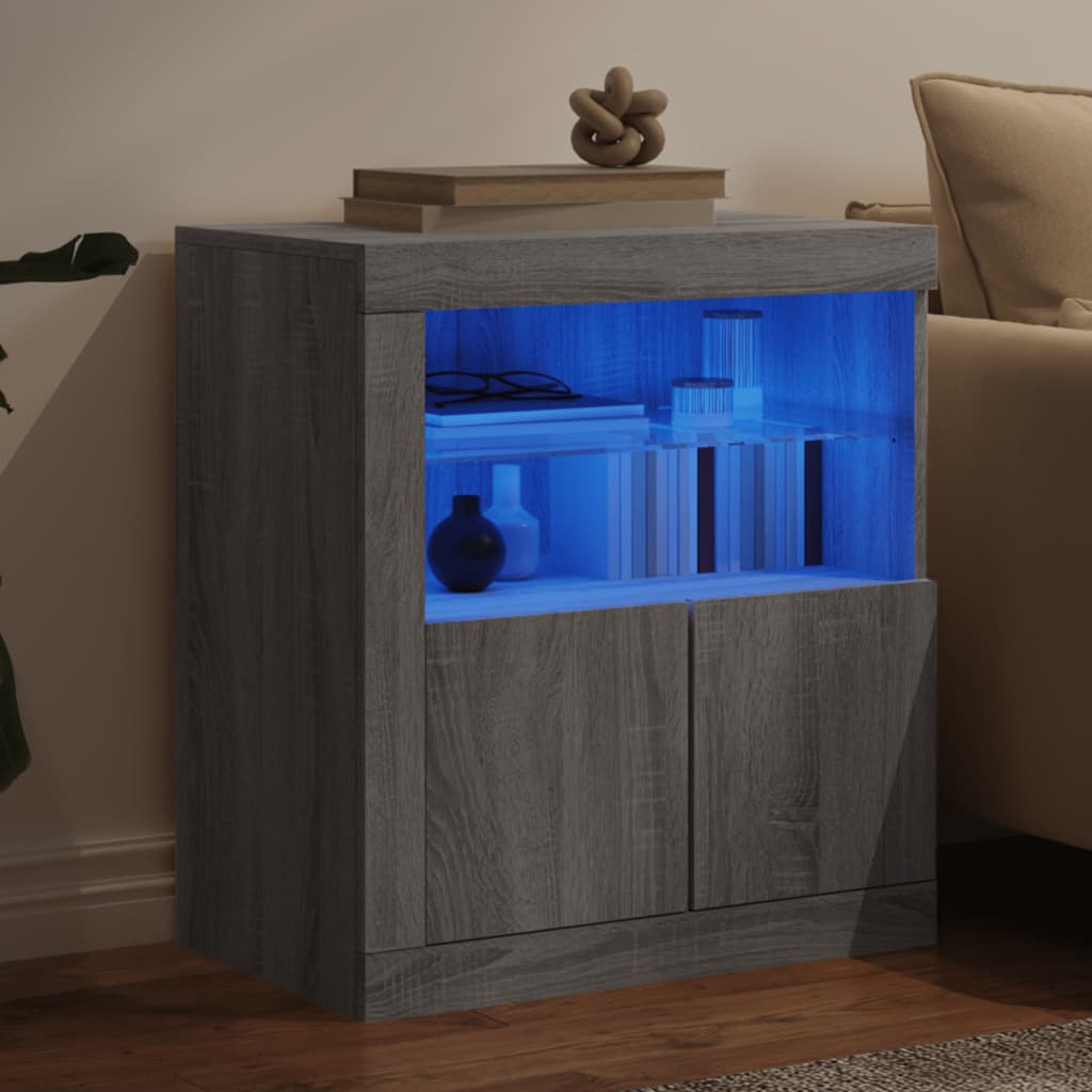 Buffet avec lumières LED sonoma gris 60,5x37x67 cm