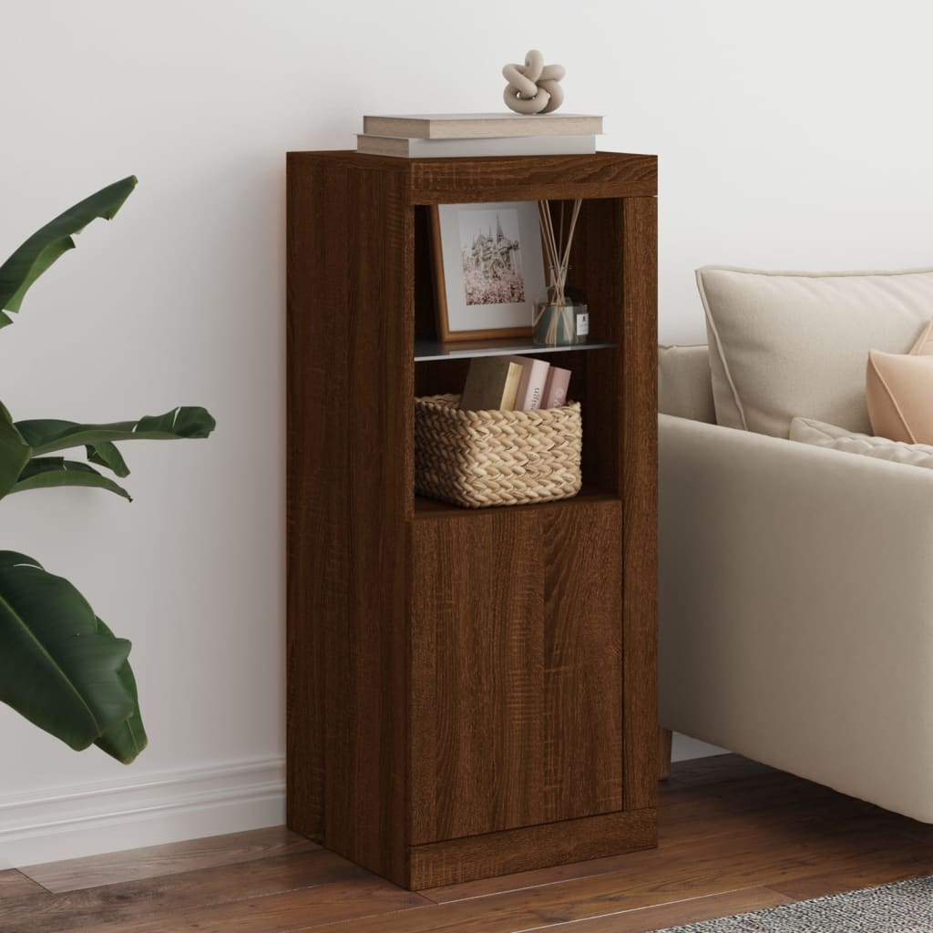 Sideboard with LED lights brown oak 41x37x100 cm