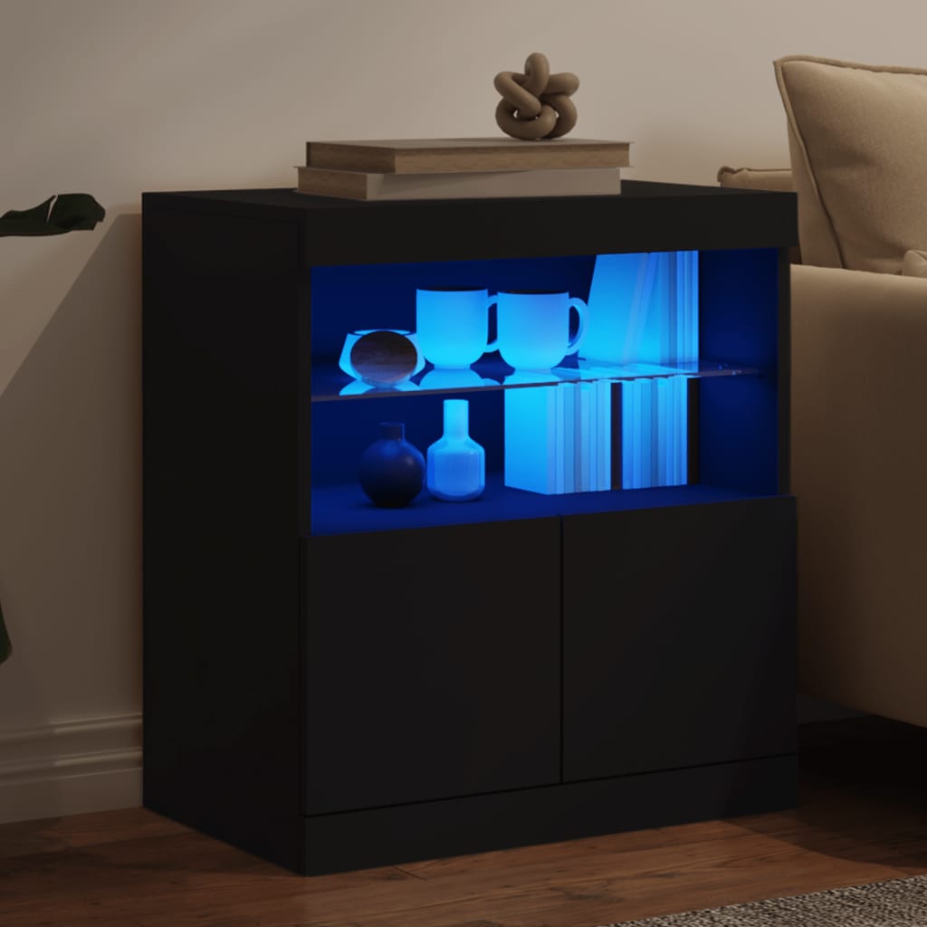 Buffet avec lumières LED noir 60x37x67 cm