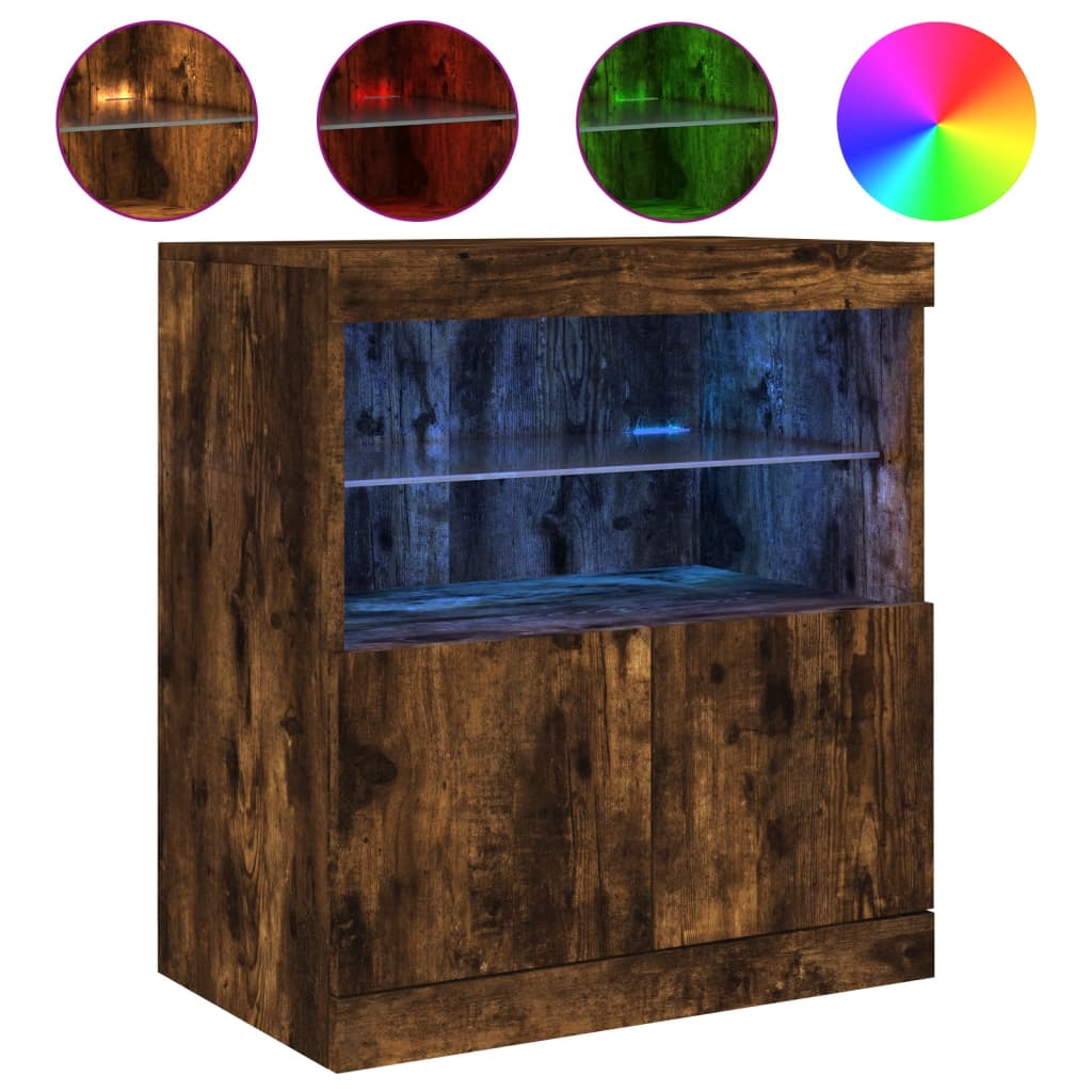 Buffet avec lumières LED chêne fumé 60x37x67 cm