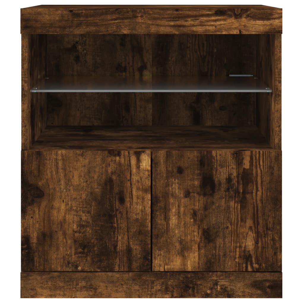 Sideboard with LED lights smoked oak 60x37x67 cm