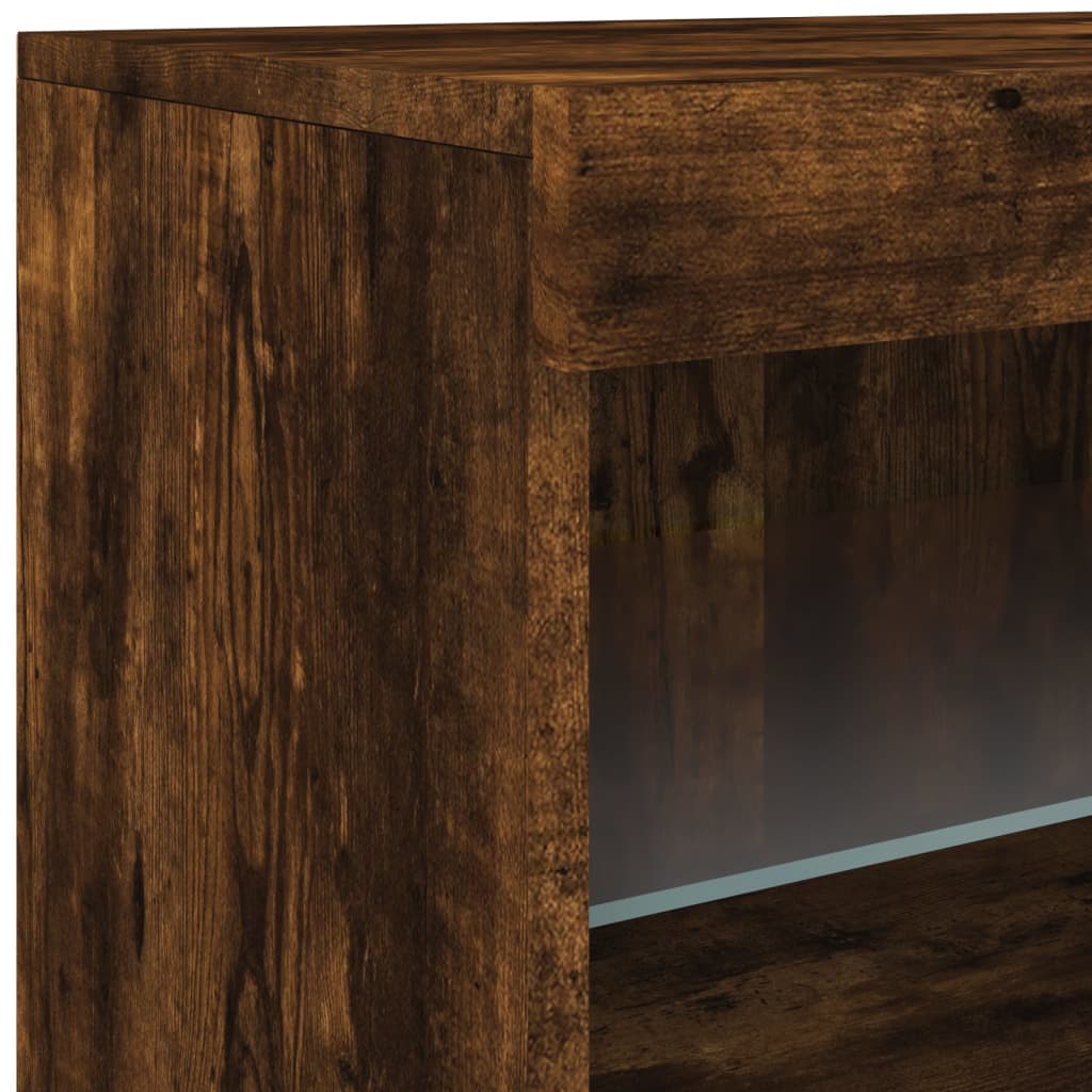 Buffet avec lumières LED chêne fumé 60x37x67 cm