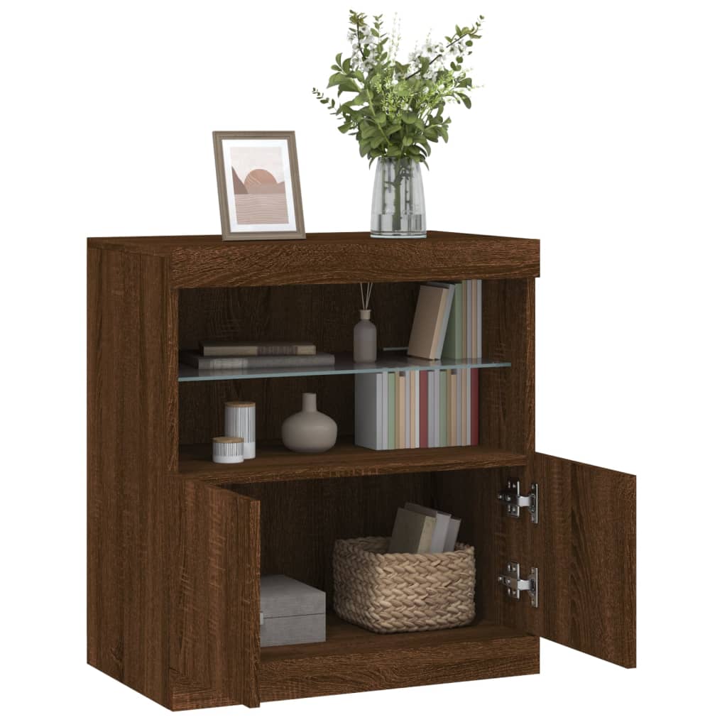 Buffet avec lumières LED chêne marron 60x37x67 cm