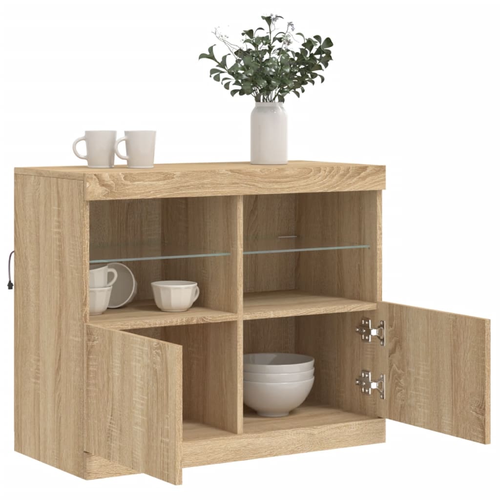 Buffet avec lumières LED chêne sonoma 81x37x67 cm