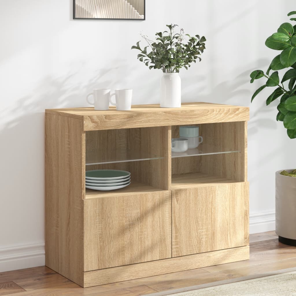 Buffet avec lumières LED chêne sonoma 81x37x67 cm