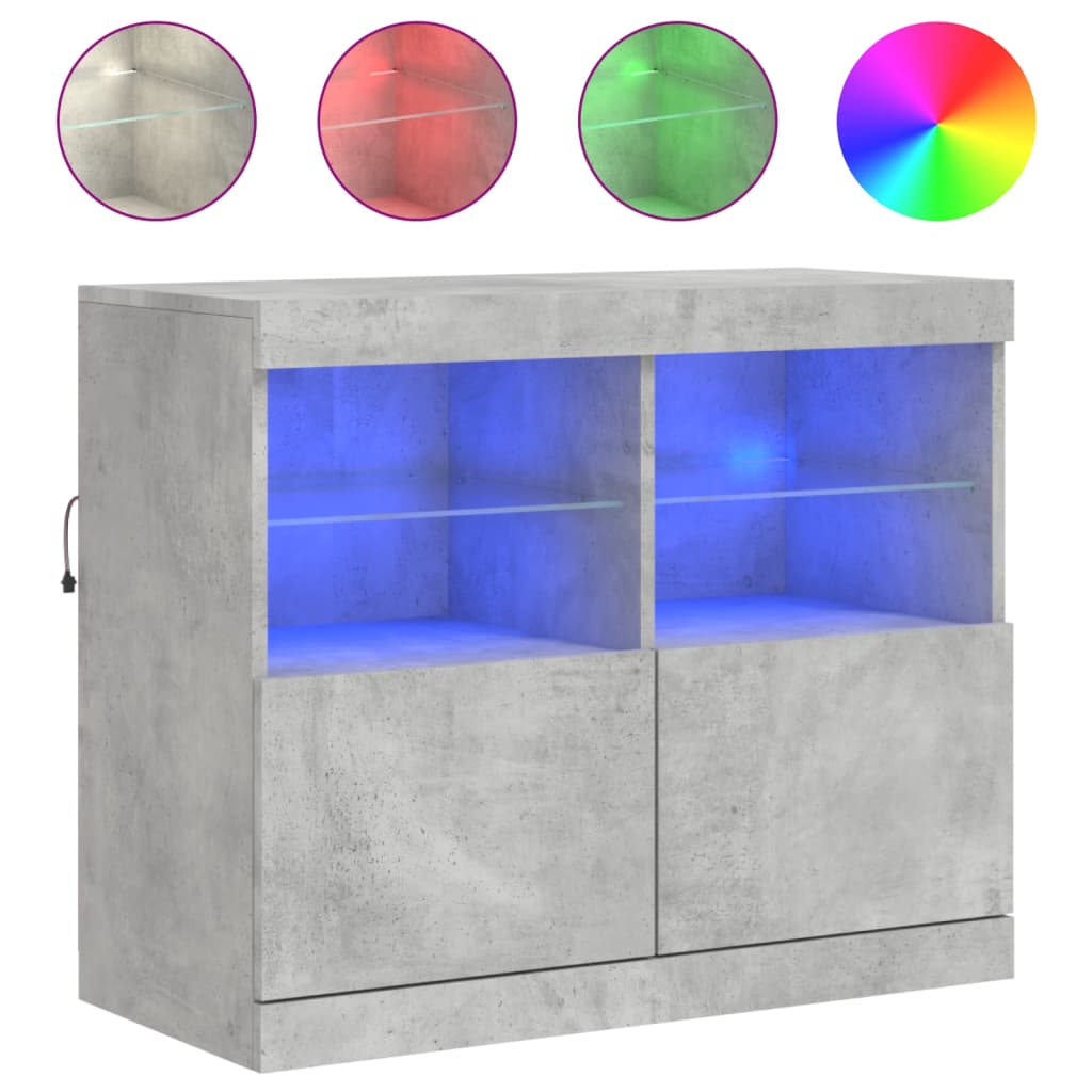 Buffet avec lumières LED gris béton 81x37x67 cm