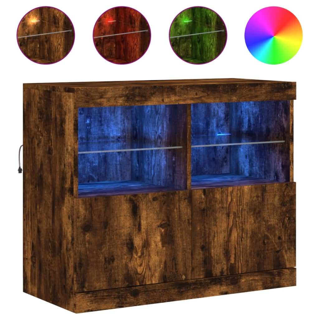 Sideboard mit LED-Leuchten, geräucherte Eiche, 81 x 37 x 67 cm